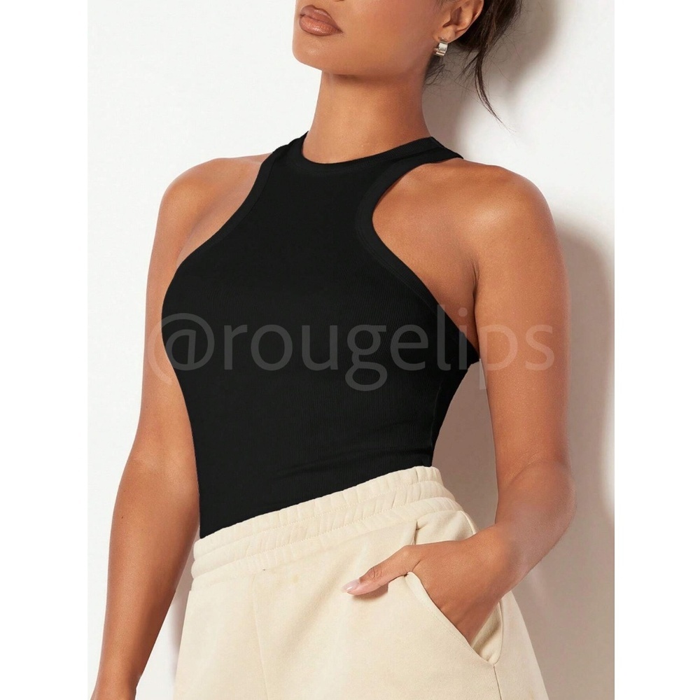 Black Rib Knit Tank Top Racerback / Front